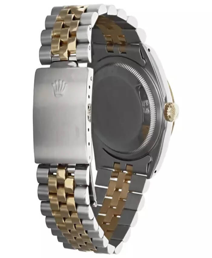 Pre-owned Rolex Men’s 36 Millimeter Stainless Steel and 18kt Gold Rolex Date Just Jubilee with Silver Diamond Dial and 18k Gold Fluted Bezel Watch